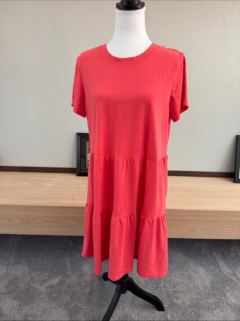 Casual Tiered Mini Dress in Coral Red - NWOT